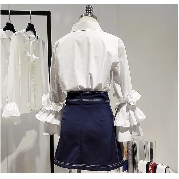 New Regulai Fit Womens Tops Blouse Femmes Flare Sleeve Women Shirt Roupas Femininas Com Frete Gratis Victorian Blouse White
