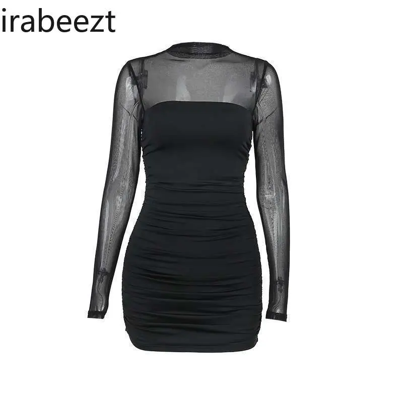 Women's Sexy Turtleneck Bodycon Dress with Mesh Panel & Long Sleeves Fall Autumn Outfit Elegant Glittery Party Wear