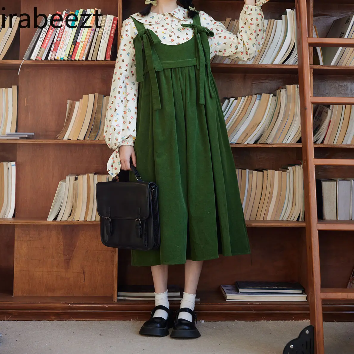 Big Size Women's Spring New Japanese College Style Age Reduction Back Dress Set Fat Women Loose Thin Floral Shirt