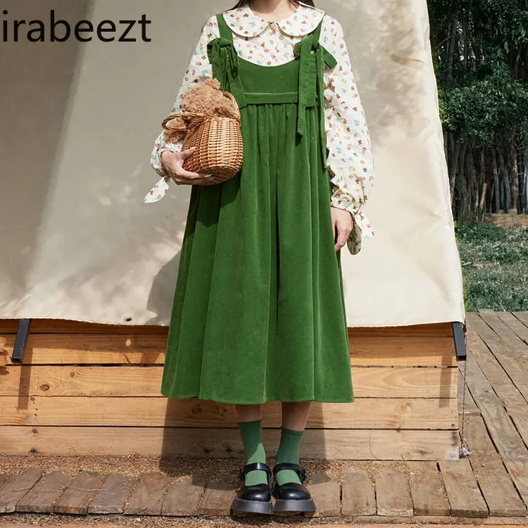 Big Size Women's Spring New Japanese College Style Age Reduction Back Dress Set Fat Women Loose Thin Floral Shirt