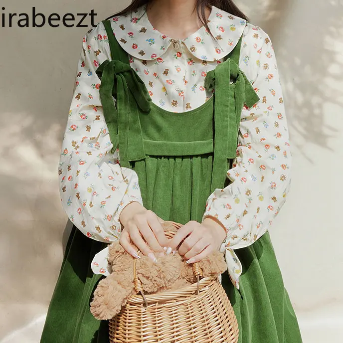 Big Size Women's Spring New Japanese College Style Age Reduction Back Dress Set Fat Women Loose Thin Floral Shirt