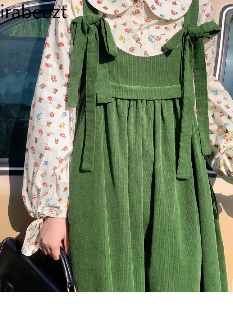 Big Size Women's Spring New Japanese College Style Age Reduction Back Dress Set Fat Women Loose Thin Floral Shirt