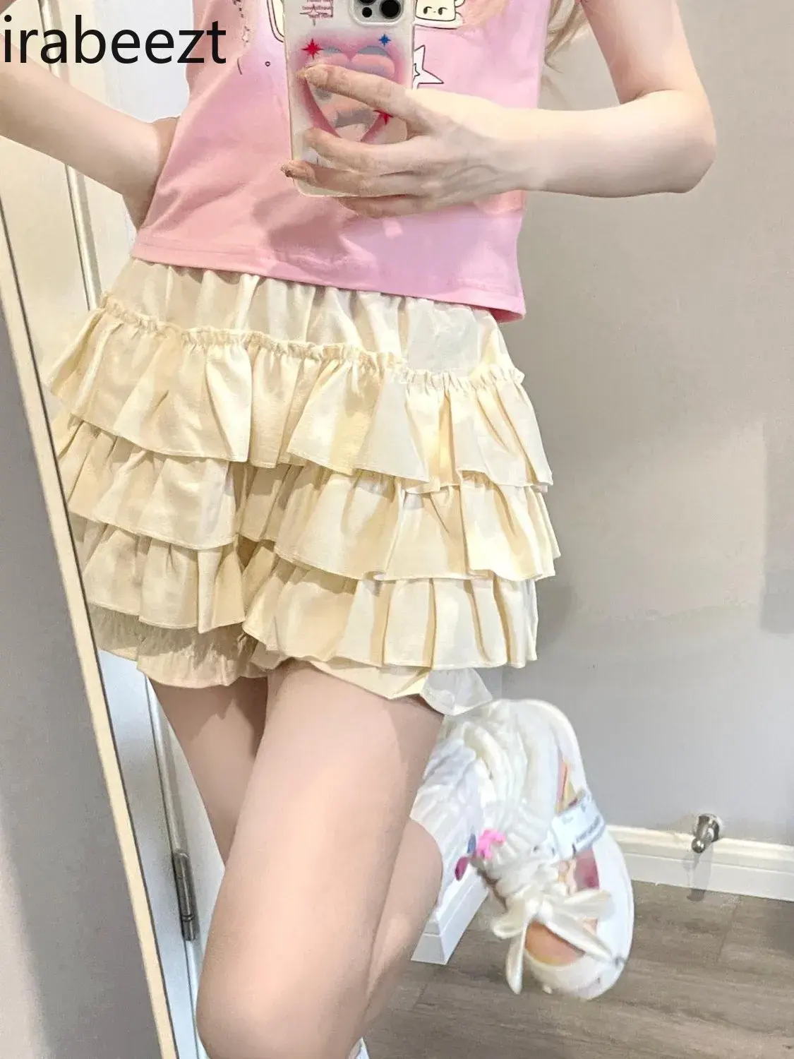 Fashion Design Lace Pink Pumpkin Pants Pompadour Half Cake Shaped Culottes Girls Slimming Subculture Fairy Skirt Women