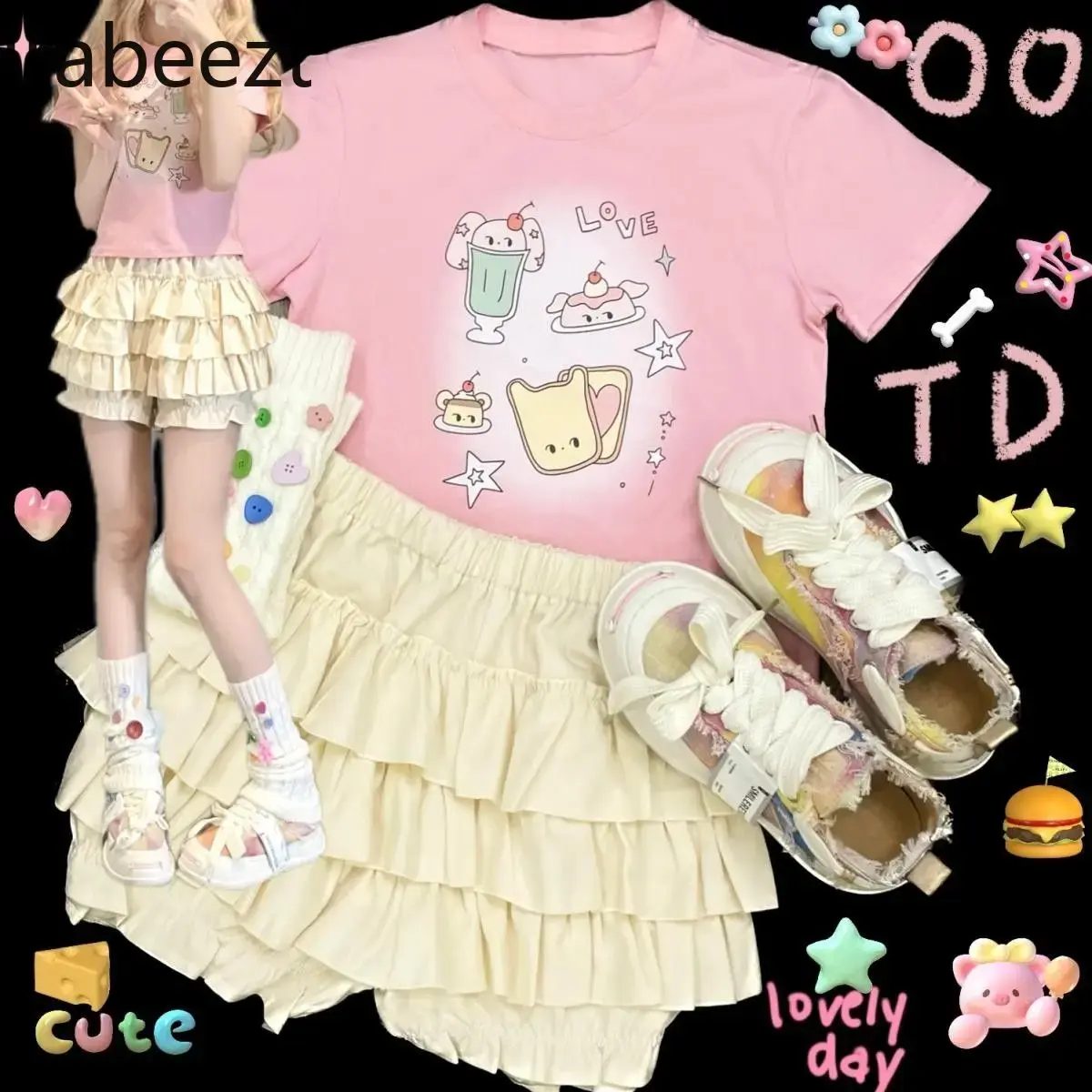 Fashion Design Lace Pink Pumpkin Pants Pompadour Half Cake Shaped Culottes Girls Slimming Subculture Fairy Skirt Women