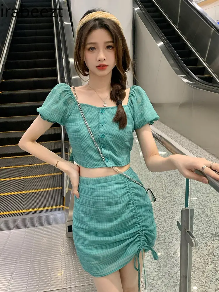 Summer 2023 New Style Hot Girl Butt-covering Skirt and Short Blouse Two-piece Suit for Women Casual Conjunto Femenino