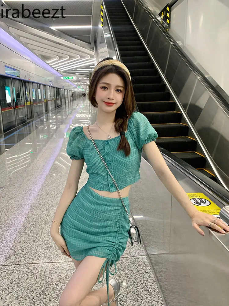 Summer 2023 New Style Hot Girl Butt-covering Skirt and Short Blouse Two-piece Suit for Women Casual Conjunto Femenino