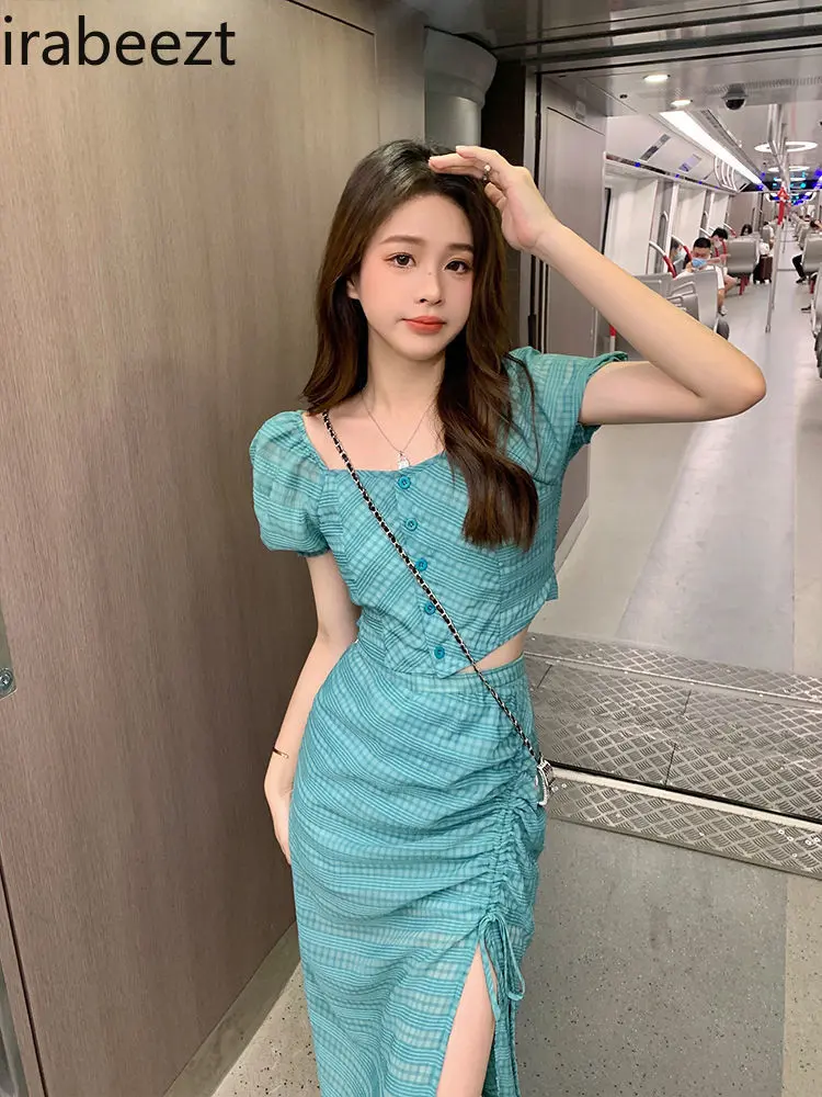 Summer 2023 New Style Hot Girl Butt-covering Skirt and Short Blouse Two-piece Suit for Women Casual Conjunto Femenino