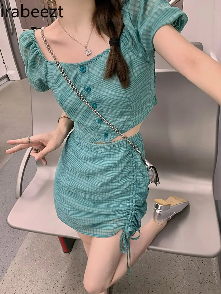 Summer 2023 New Style Hot Girl Butt-covering Skirt and Short Blouse Two-piece Suit for Women Casual Conjunto Femenino