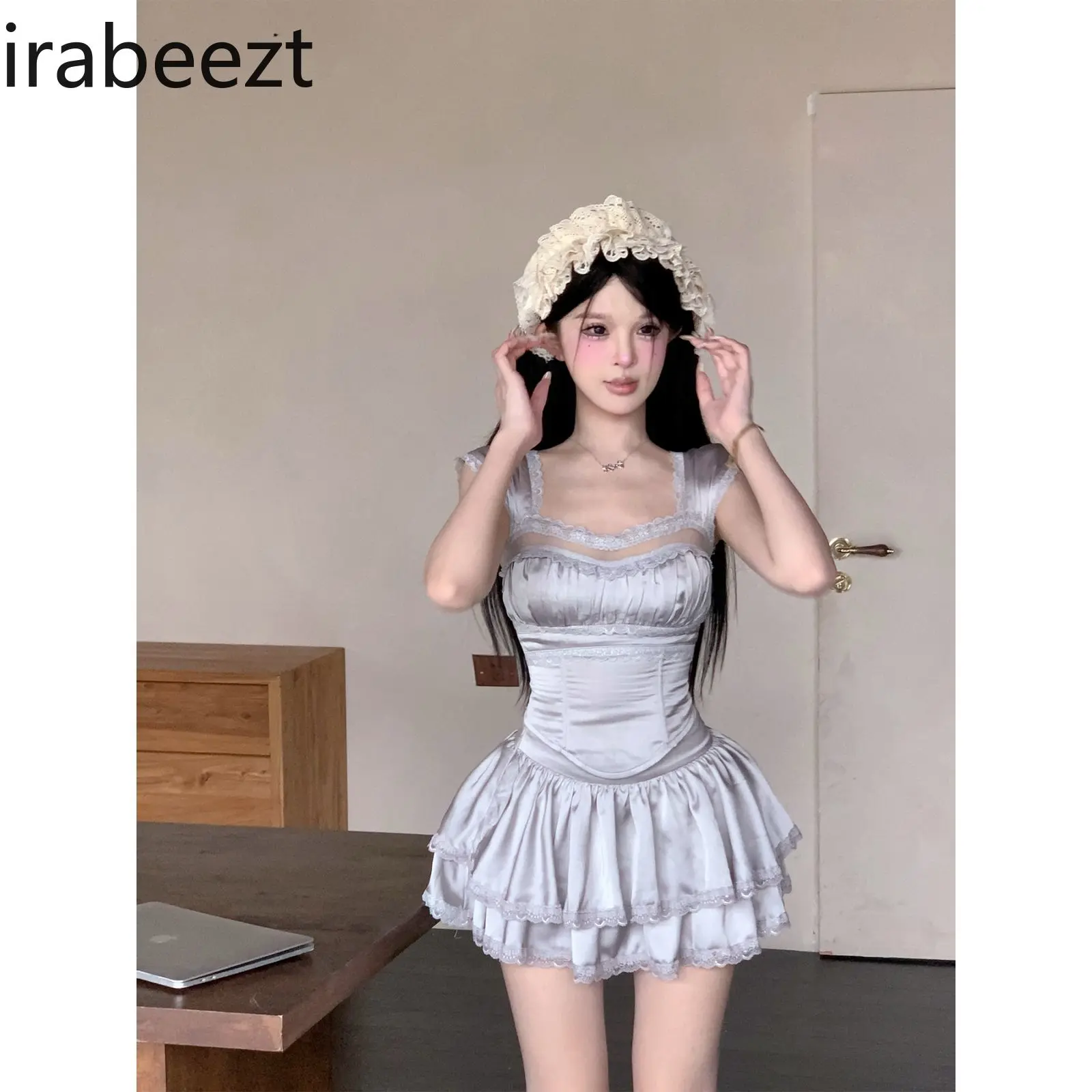 Sweet Sexy Hot Girl Suspender Top Trend High Waist Puffy Skirt Two-piece Suit Women's Autumn New Style Trajes Formales De Mujer