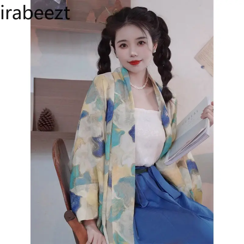 New Chinese Style Loose Plus Size Women's Top Floral Print Wide Sleeve Hanfu Cardigan Elegant Boho Blouse Casual Vintage Tunic