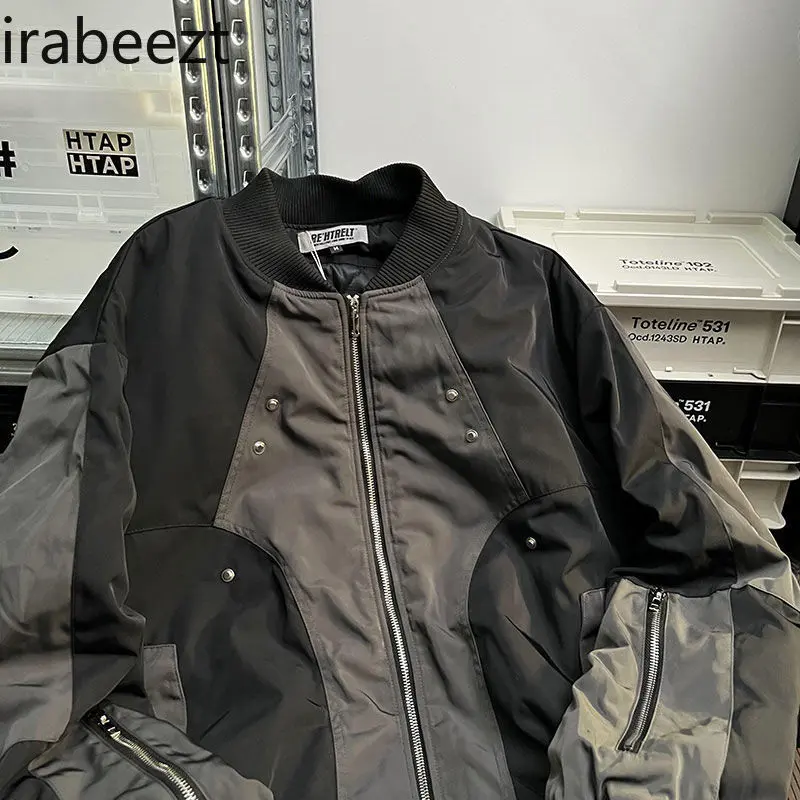 American Color Matching Zipper Bomber Jacket Men's Spring and Autumn New Fashion Brand Loose Design Sense of Niche Coat