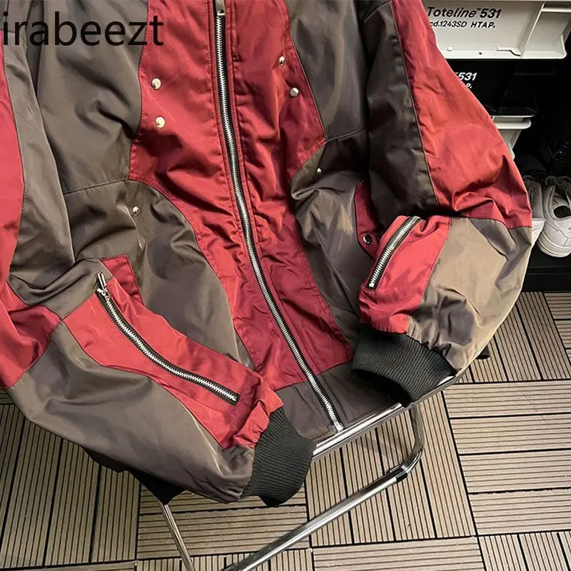 American Color Matching Zipper Bomber Jacket Men's Spring and Autumn New Fashion Brand Loose Design Sense of Niche Coat