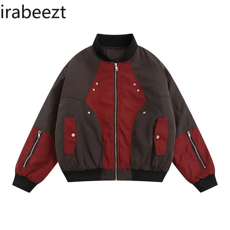 American Color Matching Zipper Bomber Jacket Men's Spring and Autumn New Fashion Brand Loose Design Sense of Niche Coat