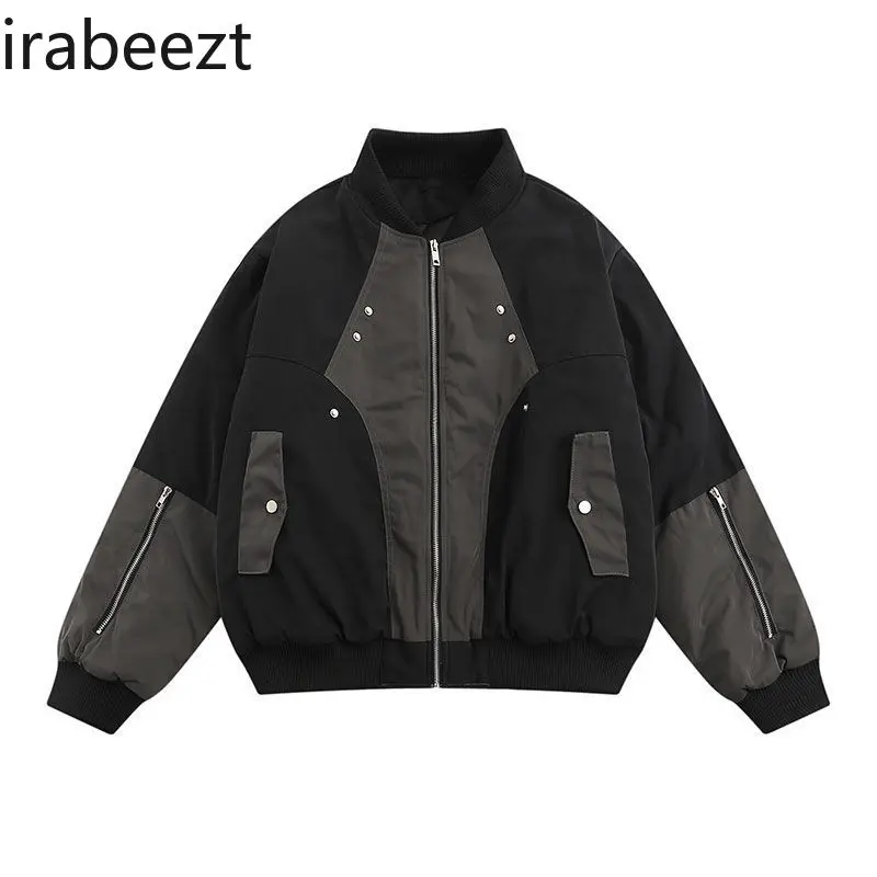 American Color Matching Zipper Bomber Jacket Men's Spring and Autumn New Fashion Brand Loose Design Sense of Niche Coat