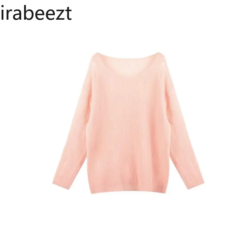 2024 Spring and Summer Long-sleeved Loose Sun Protection Shirt Pink Top Lazy Design Niche Ripped Sweater for Women