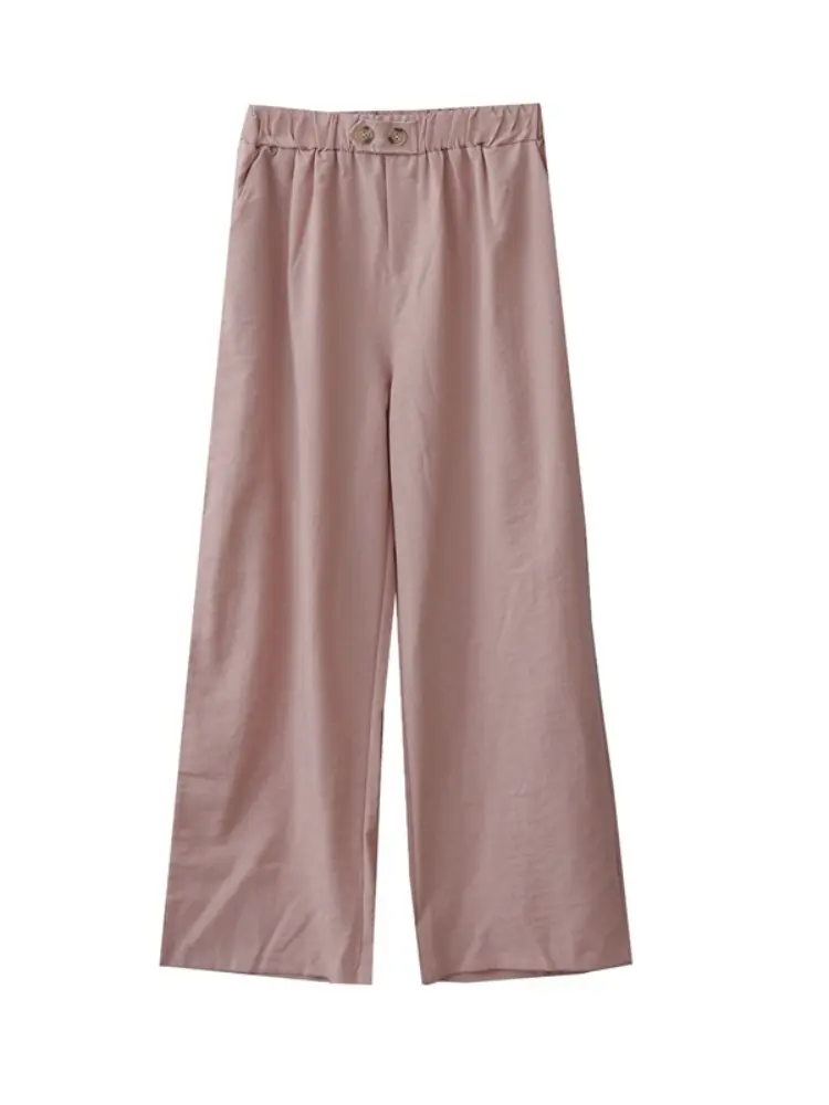 Early Autumn New Retro Temperament Elastic Waist Loose Casual Straight Leg Pants Wide Legs Long Ankle -length Trousers Women