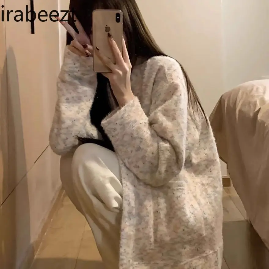 2024 New Autumn and Winter Loose Fit Cardigan Soft Waxy Casual Coat Women Slouchy Design Feeling Knitted Sweater Top