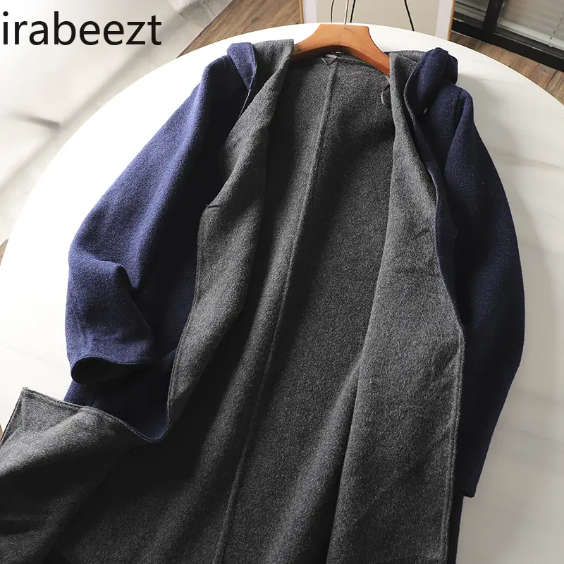 Winter Pure Color Simple Women's Loose Casual Hooded Long Woolen Coat Chamarras Para Mujer Jackets for Women 2024
