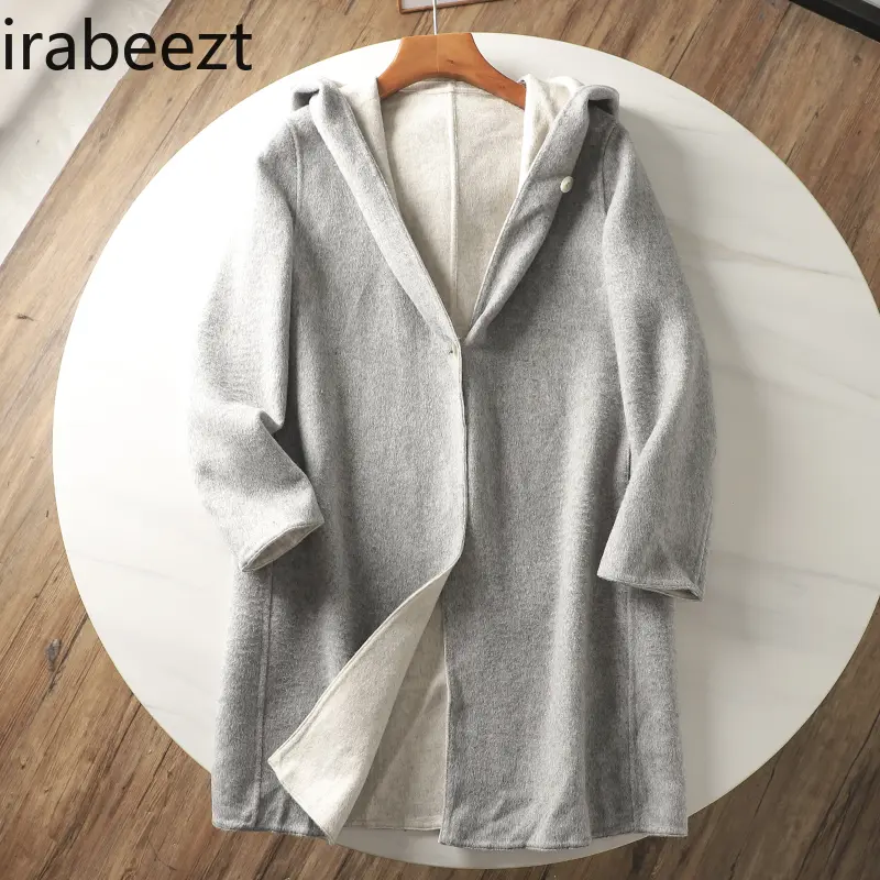 Winter Pure Color Simple Women's Loose Casual Hooded Long Woolen Coat Chamarras Para Mujer Jackets for Women 2024