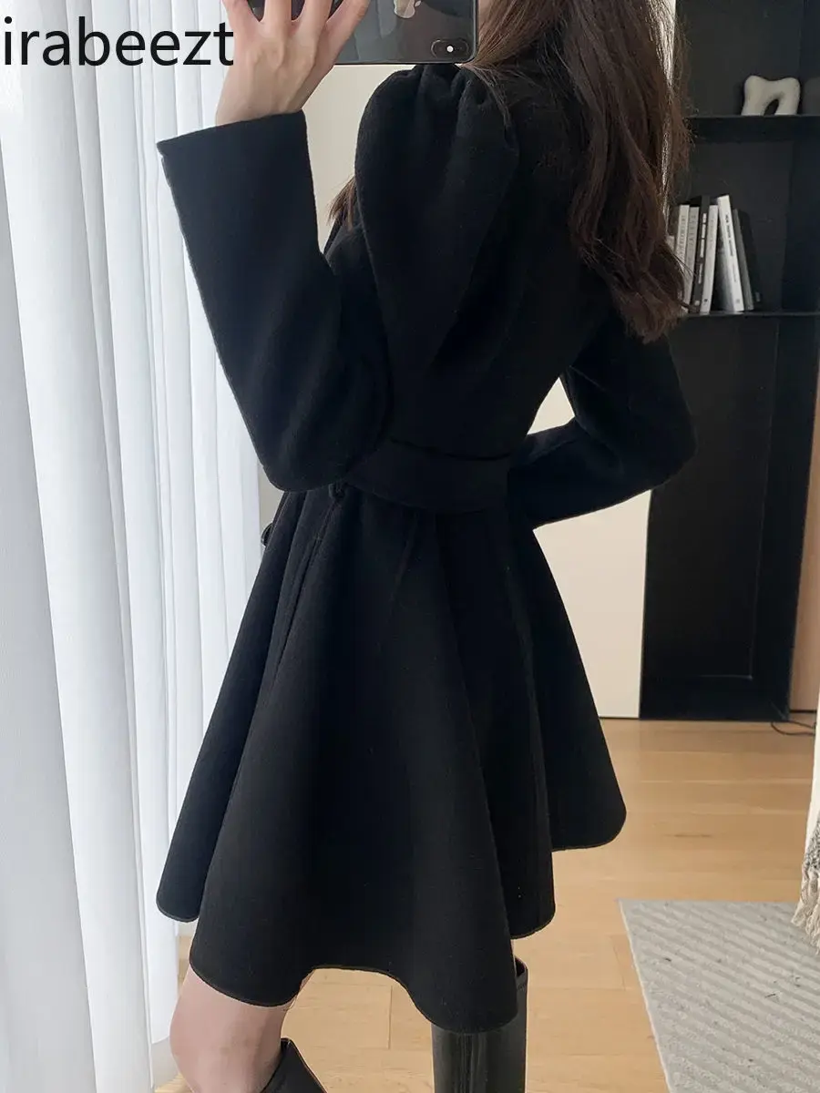 High-end Temperament Slimming Waist Black Coat for Women 2024 Autumn/winter New Hepburn Style Short Woolen Jacket