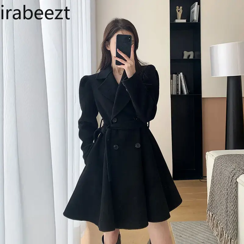 High-end Temperament Slimming Waist Black Coat for Women 2024 Autumn/winter New Hepburn Style Short Woolen Jacket
