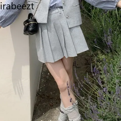 Suit Striped Shirt Casual Vest Skirt Two-piece Set Conjuntos Mujer Dos Piezas De Vestir Regulai Fit Conjunto Twede Feminino