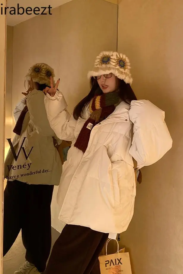 Army Green Collar Down Padded Top Women's Winter Short Niche Design Warm Thick Coat Куртка Зимняя Женская Puffer Jacket Women