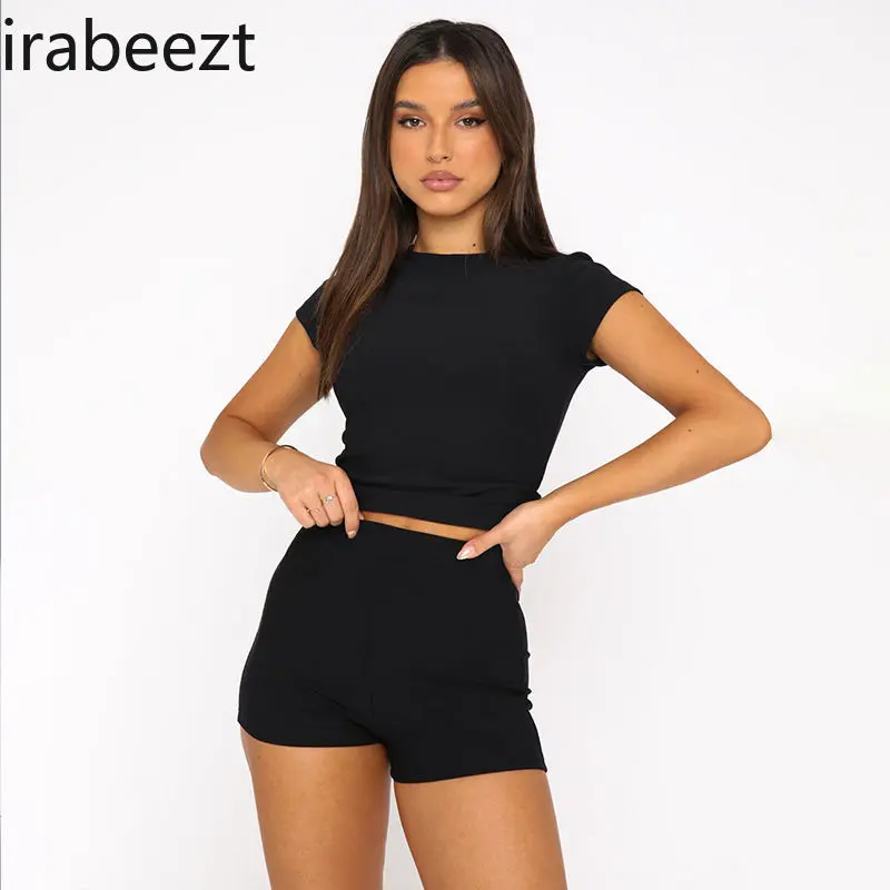 European and American Style Women's Suit 2024 Spring and Summer New Solid Color Casual Short-sleeved Blouse + Shorts Set