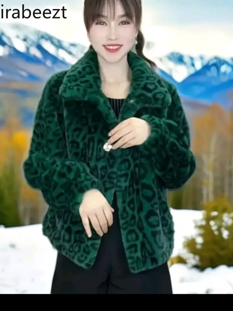 2024 New One Short Mink Fur with Thick Leopard Fur Coat Femininity Casacos De Inverno Feminino Frete Grátis Winter Jacket Women