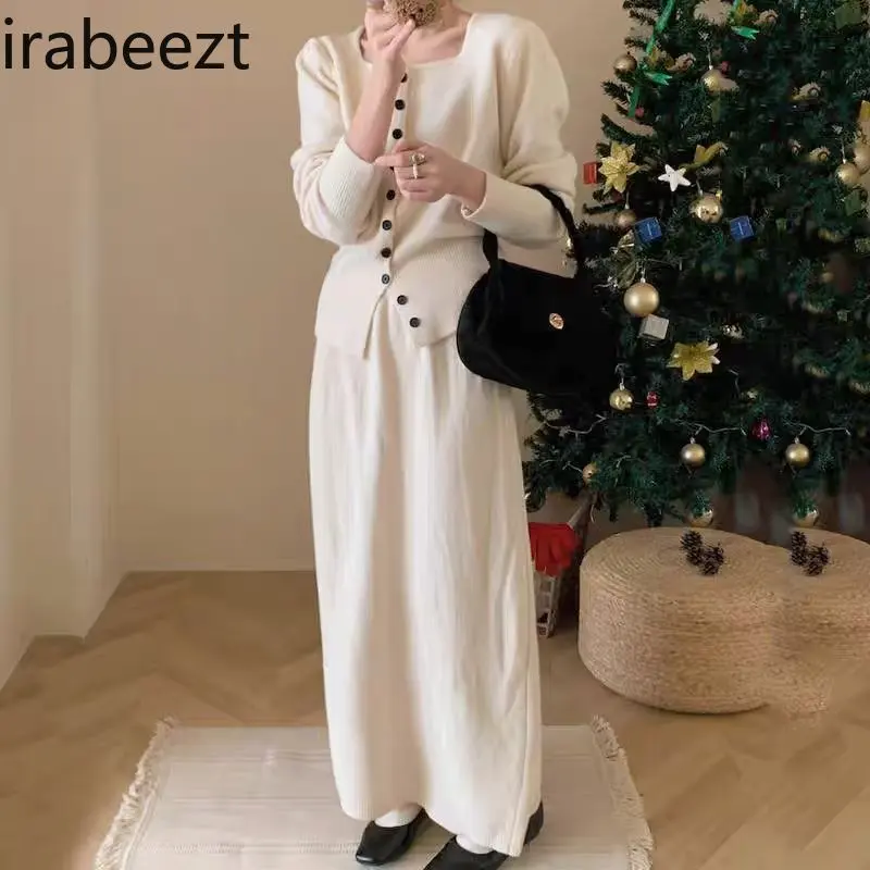 This Year's Fashion Beautiful Knitted Skirt Women's Autumn and Winter Sweater Coat Two-piece Set Conjuntos De Saias