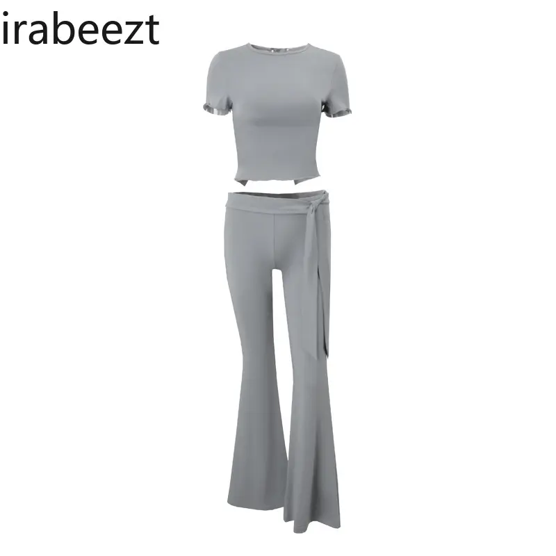 Streetwear Women's 2025 Spring New Fashion Casual Street Short-sleeved Crop Top Slim-fit Bell-bottom Pants Suit Women