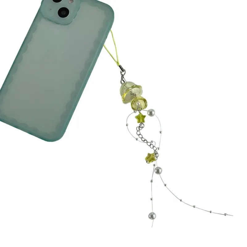 652F Y2K Jellyfish Phone Charm Keychain Crystal Star Pearl Mobile Phone Chain Unique Fringe Phone Lanyard For Women Girls