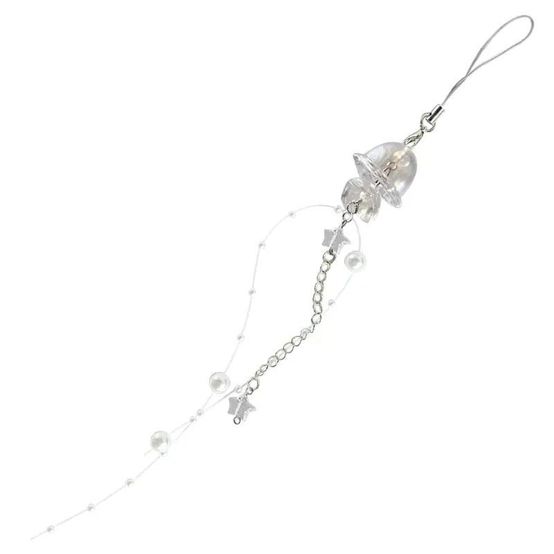 652F Y2K Jellyfish Phone Charm Keychain Crystal Star Pearl Mobile Phone Chain Unique Fringe Phone Lanyard For Women Girls