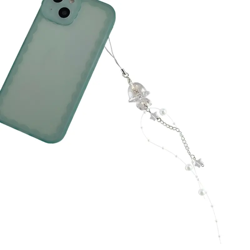 652F Y2K Jellyfish Phone Charm Keychain Crystal Star Pearl Mobile Phone Chain Unique Fringe Phone Lanyard For Women Girls