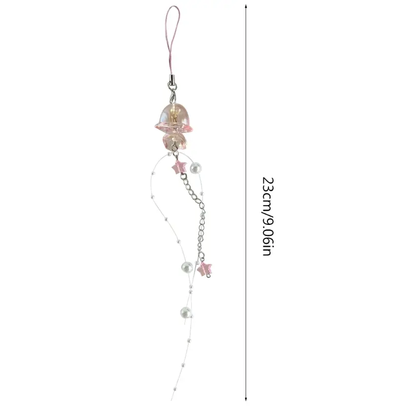 652F Y2K Jellyfish Phone Charm Keychain Crystal Star Pearl Mobile Phone Chain Unique Fringe Phone Lanyard For Women Girls