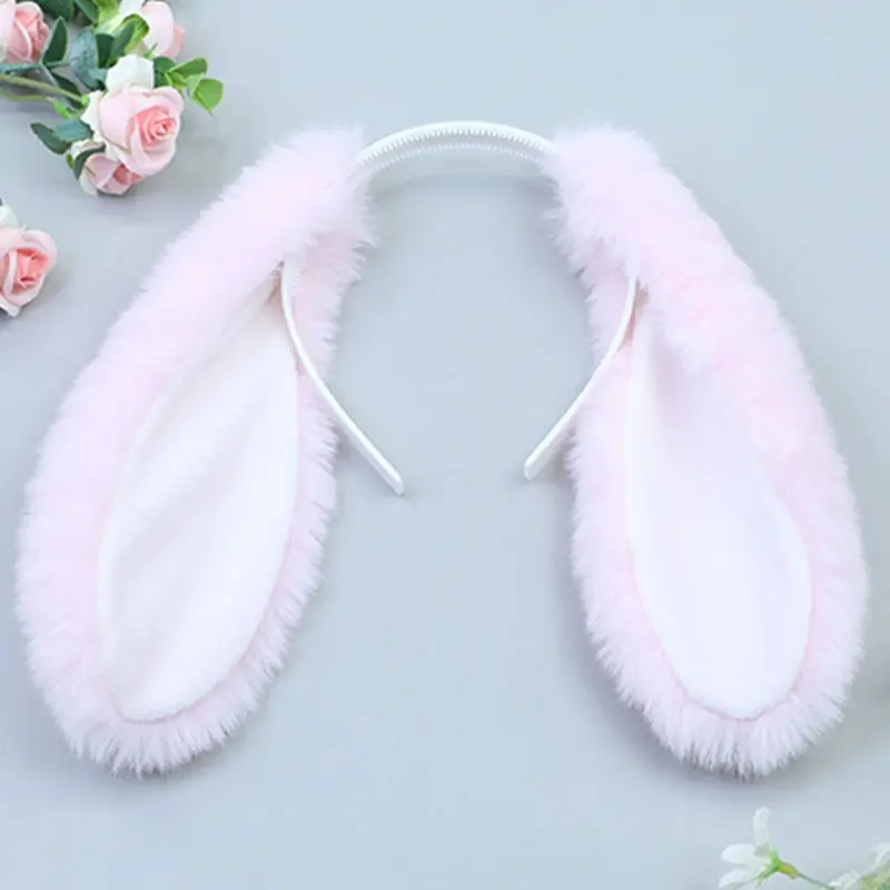 652F Cute Girls Plush Long Rabbit Ears Hair Hoop Hairband Headdress Cosplay Props Hair Accessories for Halloween Christmas