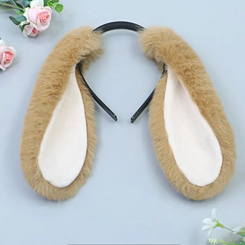 652F Cute Girls Plush Long Rabbit Ears Hair Hoop Hairband Headdress Cosplay Props Hair Accessories for Halloween Christmas