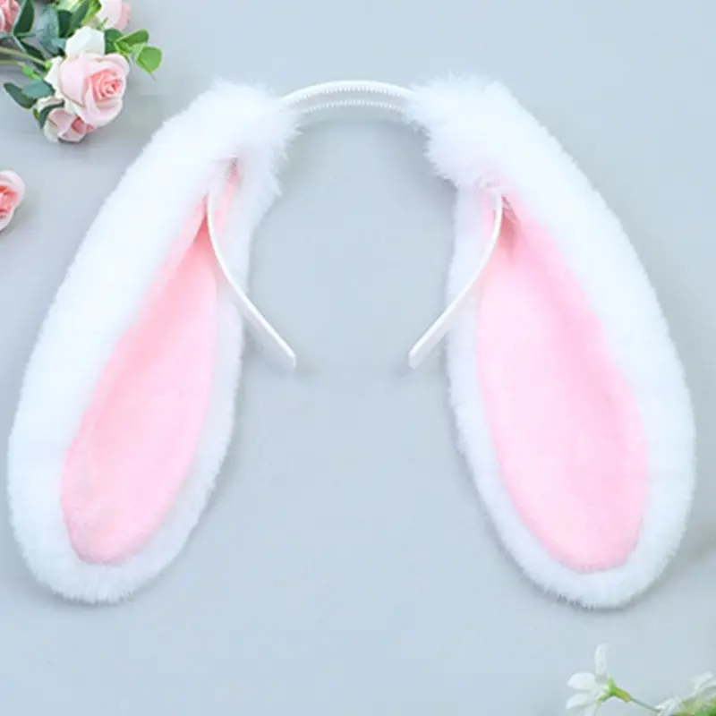 652F Cute Girls Plush Long Rabbit Ears Hair Hoop Hairband Headdress Cosplay Props Hair Accessories for Halloween Christmas