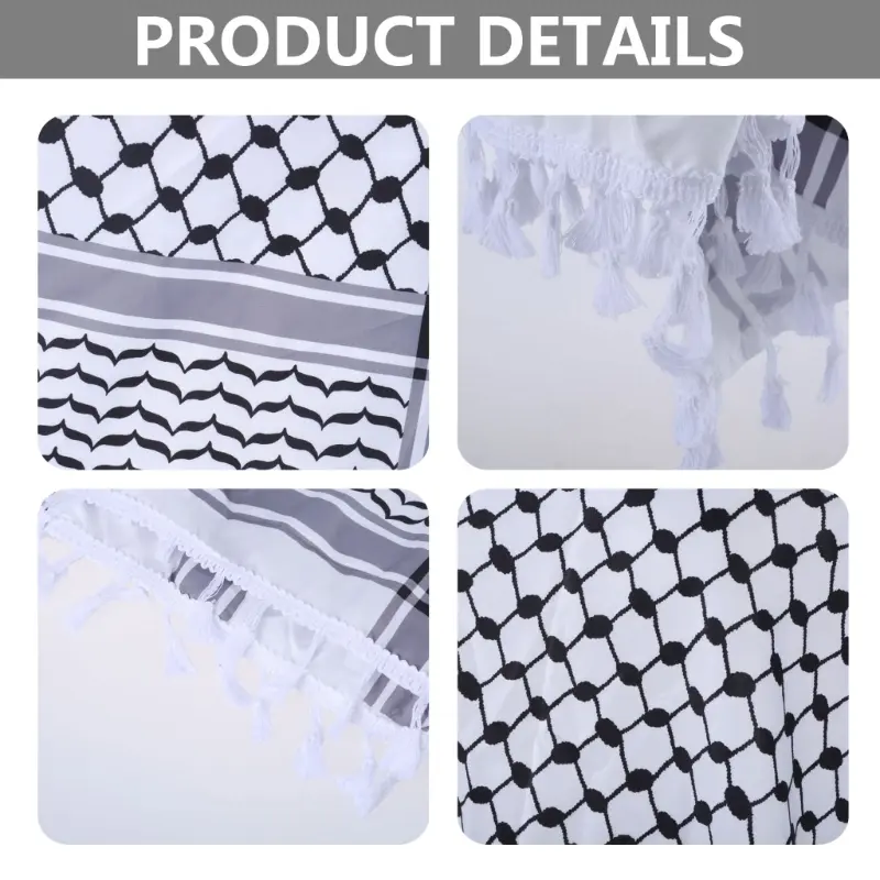 652F Scarf Shemagh Desert Keffiyeh Head Neck Scarf Arab Wrap Tassels Scarf Unisex