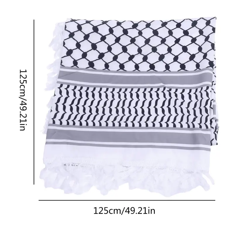 652F Scarf Shemagh Desert Keffiyeh Head Neck Scarf Arab Wrap Tassels Scarf Unisex