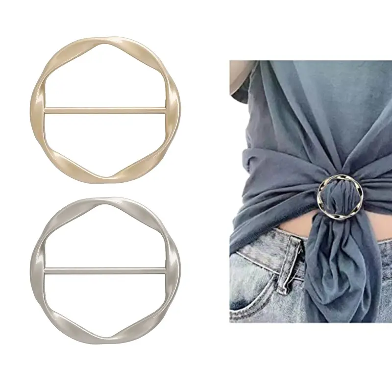 652F Fashion Alloy Metal Round Circle Scarf Ring Clips Scarves Clip Buckle Clasp Decor for Women Clothing Neckerchief Shawl