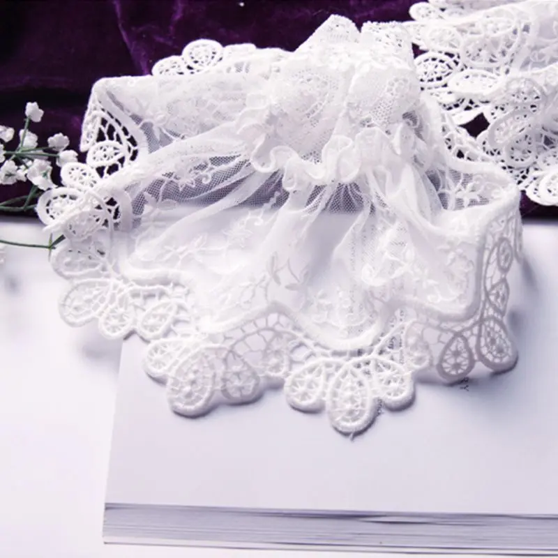 652F Female Sweater Fake Sleeves Hollow Out Crochet Floral Lace Horn Cuffs Embroidery Flounces Ruffles Elastic Wrist Warmers