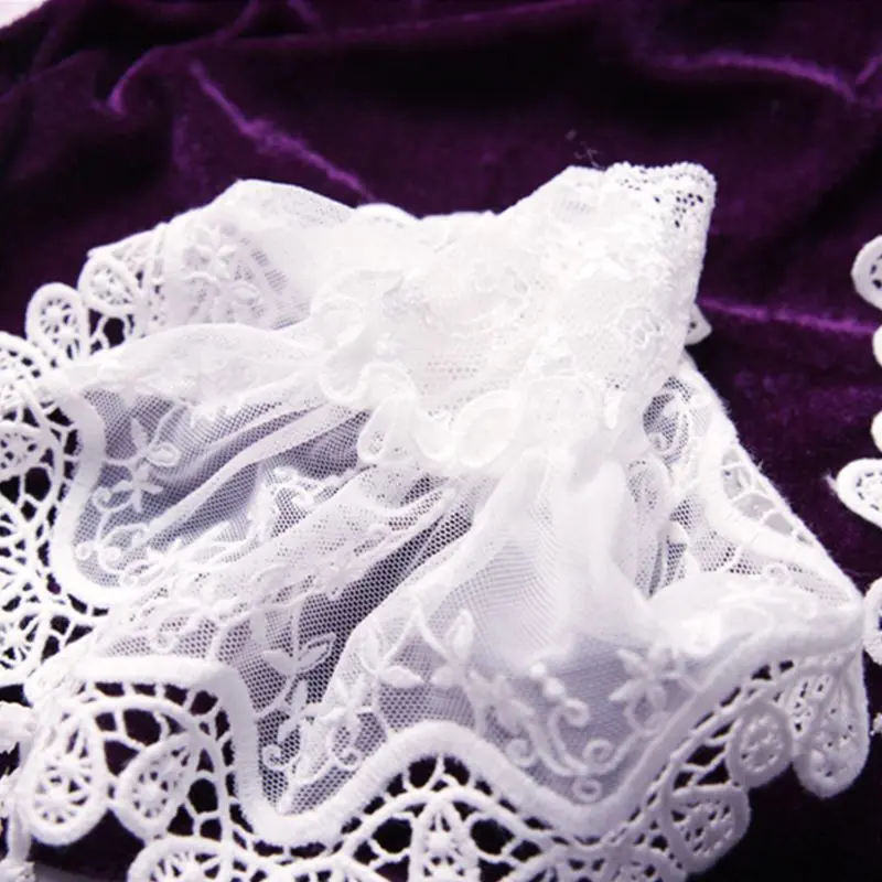 652F Female Sweater Fake Sleeves Hollow Out Crochet Floral Lace Horn Cuffs Embroidery Flounces Ruffles Elastic Wrist Warmers