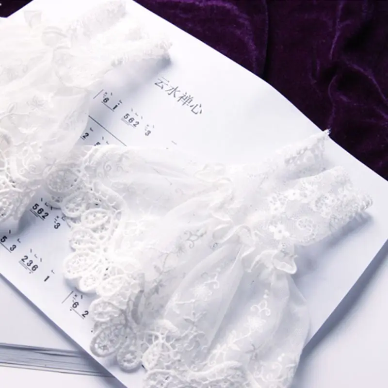 652F Female Sweater Fake Sleeves Hollow Out Crochet Floral Lace Horn Cuffs Embroidery Flounces Ruffles Elastic Wrist Warmers