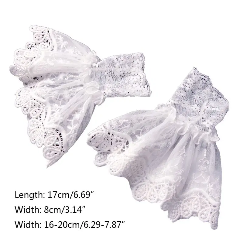 652F Female Sweater Fake Sleeves Hollow Out Crochet Floral Lace Horn Cuffs Embroidery Flounces Ruffles Elastic Wrist Warmers