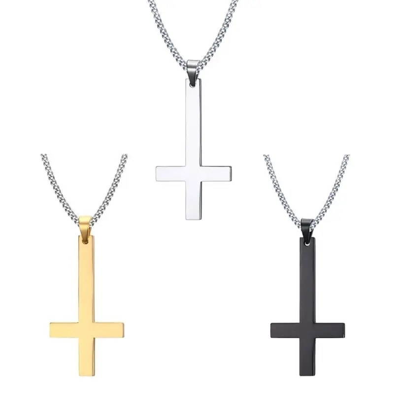 652F Dainty Stainless Steel Holy Inverted for Cross Pendant with Chain for Daily Wear