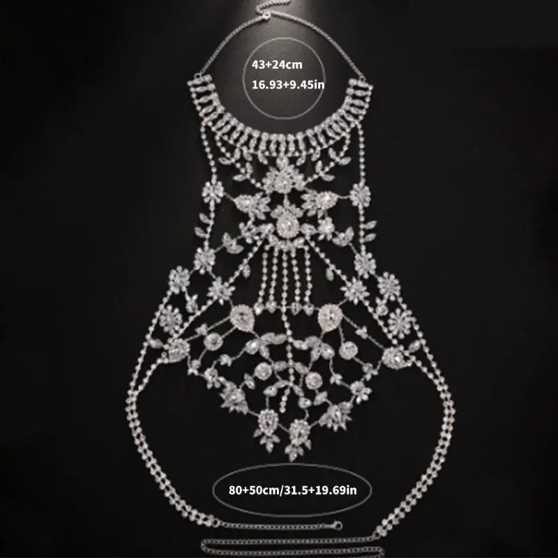 652F Unique Crossover Collar Necklace Luxurious Body Chain Rhinestones Jewelry Idol Costume Modern Layered for Idol Dancer