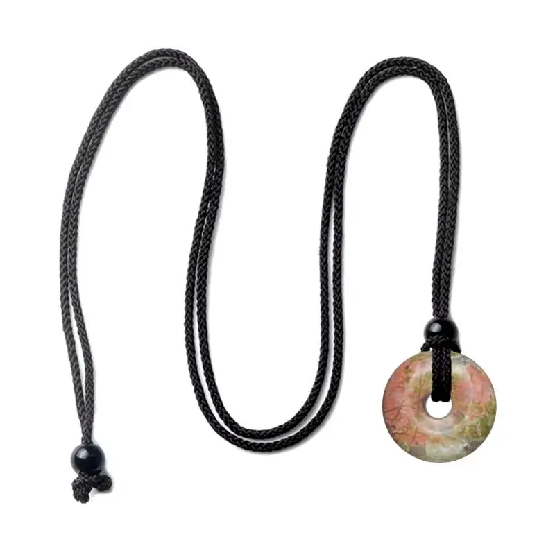 652F Novel Crystal Agate Stone Pendant All-matched Clavicle Chain Adjustable Black Rope Cold Wind Safety Buckle Necklace