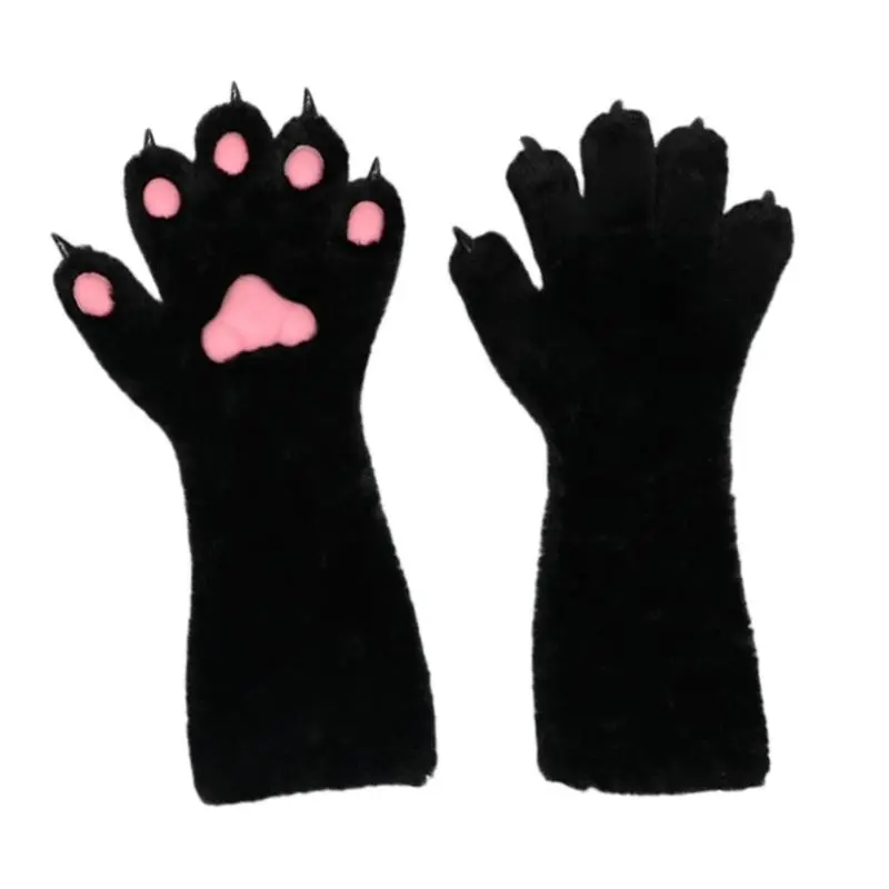 652F Fursuit Animal Claw Gloves for Girl Cosplay Furry Plush Paws Gloves Adult Halloween Party Dress Up Gloves Accessories