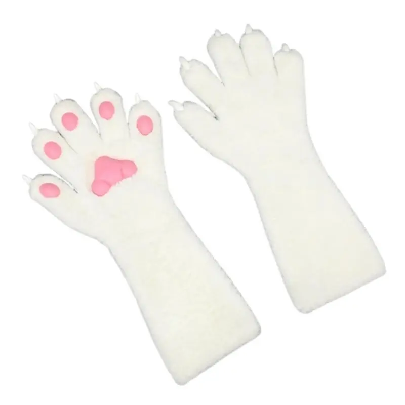 652F Fursuit Animal Claw Gloves for Girl Cosplay Furry Plush Paws Gloves Adult Halloween Party Dress Up Gloves Accessories